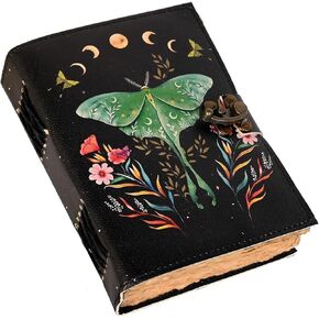مجلة داخل كتاب تعويذة فارغة من الظل مع قفل قفل خمر الجلود اليدوية العث لونا ومورفو فراشة طباعة مذكرات الصلاة الوثنية لوازم السحر الويكا ديكور دفتر يوميا 8x6