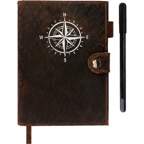 Leather Journal For Men & Women - Premium Refillable Lined Compass Leather Notebook With Pen, Coin & Pen Slot, Leather Bookmark - Journals For Writing - Travel Journal - Diary - Daily Journal 240 page