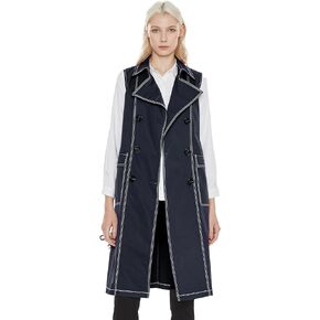 Orolay Women's Lightweight Sleeveless Vest Double Breasted Trench Coat Office Long Blazer Jacket with Belt