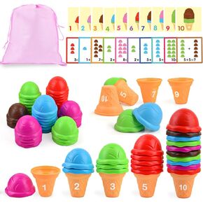 Sotodik Ice Cream Counting and Color Sorting Stacking Toys for Kids Boys Girls Age 3-5,Montessori Preschool Kindergarten Learning Activities Fine Motor Skill Toys, Number Math Games Learning Toy Gifts