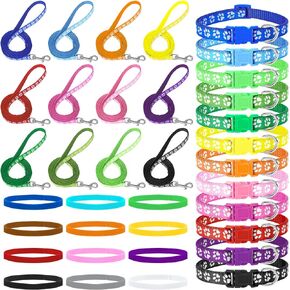 36Pcs Dog Collar and Leash Set, Puppy Collar and Leash Set Quick Release Buckle Adjustable Paw Print Puppy Collar Soft Nylon Pet Collar for Puppy Small Dogs Walking Training