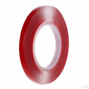 BWESOO Red Double Sided Mounting Tape Wide Strong Nano Adhesive Tape, Traceless Transparent Double Stick Wall Tape Gel Grip Tape, Double Stick Tape（5mm）
