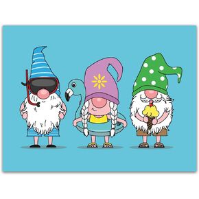 Summer Gnomes Note Cards 24 Count - Blank Inside with White Envelopes - A2 Size 5.5" x 4.25" - All Occasion-Birthday, Thank You, and More