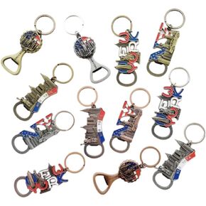 12 Pack NYC Souvenir Keychain Collection, New York Metal Souvenir Gifts Keychain Ring Bundle, Bulk, Includes Statue Of Liberty, Empire State, Broadway, Metro Bottle Opener