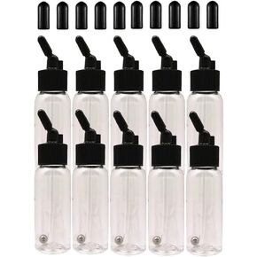 HUBEST 10x 30 ml 1OZ Airbrush Ink Dispensing Boston Bottles Plastic Container Bottles with Twist Top Cap Airbrushing with Stainless Steel Balls