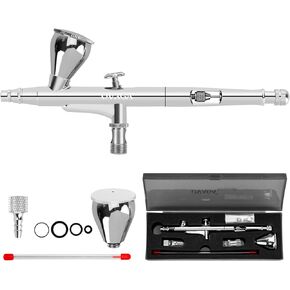 Ovaga Airbrush Kit, Airbrush Gun Dual-Action Gravity 1/4 oz Fluid Cup, 0.38 mm Needle, Cost-Effective Air Brush Set Makeup Nail Art Painting Model Coloring Cake Decor