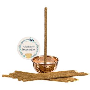 Palo Santo Home Incense Kit - 10 Rolled Incense Sticks, White Sand, Hammered Copper Offering Bowl