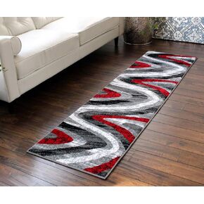 سجاد ماسادا، سجادة منطقة مجموعة ستيفاني بتصميم عصري معاصر 1107 أحمر رمادي أبيض أسود (2 قدم × 7 أقدام 3 بوصة) عداء in Kuwait