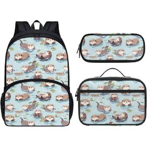 Axolotl School Backpack for Girls with Lunch Box Kawaii School Bag Set and Lunchbox Pencil Case 17 Inch Book Bags for 3rd Graders Kids Lunch Bag for Primary School