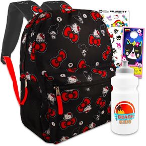 Hello Kitty Backpack for Girls - Bundle with 16" Hello Kitty School Backpack with Front Pocket Plus Water Bottle, Stickers, More | Hello Kitty Backpack for School