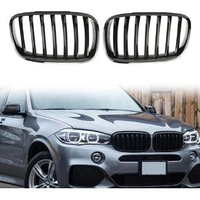 F15 F16 Grille - Gloss Black Front Kidney Grille Grill Compatible with BMW 2014 2015 2016 2017 2018 X5 F15 X6 F16 X5M X6M Twin Slat Fins Grille