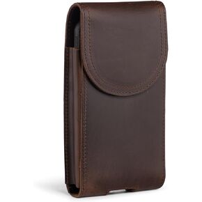 Hengwin Genuine Leather Phone Pouch Compatible with iPhone 15 Plus 14 Pro Max Samsung Galaxy A54 A12 A34 Note 20 9 8 S23 Plus S24 Ultra Holster Case with Belt Clip Cell Phone Holder Belt Bag (Black)