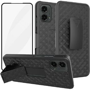 Ailiber for Motorola Moto G 5G 2024 Case with Belt Clip, Motorola G 5G 2024 Holster Case with Screen Protector, Kickstand Holder, Shockproof Shell Full Body Cell Phone Cover for Moto G 5G 2024 -Black