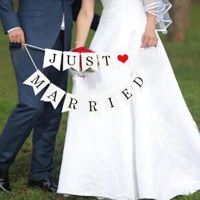 Just Married Car Decorations, Just Married Wedding Banner Set, Just Married Sign Banner Car Decorations Fit for Honeymoon Wedding, Photo Props and Car Decorations