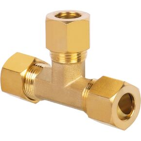 JUWO Brass Compression Tube Fitting, 3/8" × 3/8" × 3/8" Compression Tee for Copper, Fuel and Brake Line Connections