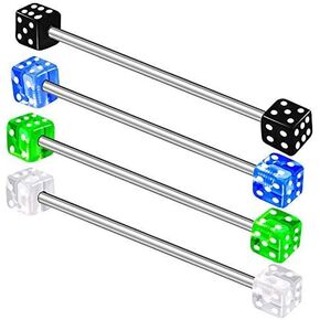 4Pcs Surgical Steel 14 gauge 1 3/8 35mm industrial bar Piercing Jewelry Ear scaffold Cartilage Earring 4mm acrylic Dice M1828