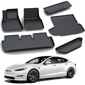 سجادات أرضية KIKIMO لطراز Tesla S & Model S منقوشة 2021-2023 2024، لملحقات Tesla Model S، سجادة أرضية لجميع الأحوال الجوية، سجادة بطانة أمامية وخلفية للشحن، سجادة أرضية مقاومة للماء ومضادة للانزلاق من OEM مناسبة حسب الطلب in Kuwait