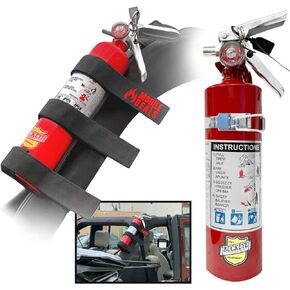 Dry Chemical 2.5 Pounds lbs Fire Extinguisher with Vehicle Bracket and Mobile Deals Adjustable Roll Bar Holder Mount Compatible with Jeep Wrangler Unlimited, CJ, JK, TJ - Durable Strap