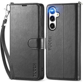حافظة محفظة TUCCH لهاتف Galaxy S23 FE، حامل جلد PU مغناطيسي [حجب RFID] غطاء فوليو واقٍ لفتحة البطاقة [جراب داخلي مقاوم للصدمات من مادة TPU] متوافق مع هاتف Galaxy S23FE 6.4 بوصة 2023، أزرق داكن وبني