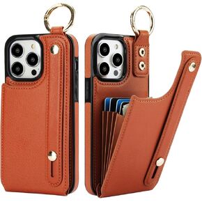 Folosu for iPhone 14 Pro Max Wallet Case with Card Holder, Hand Wrist Strap Loop Holder Kickstand, RFID Blocking Finger Grip Ring PU Leather Double Buttons Shockproof Cover 6.7" Green