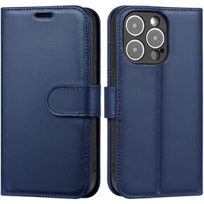 CORNUCOPIA iPhone 13 Pro Case- Leather Card Holder Wallet & Phone Case for iPhone 13 Pro, Genuine Leather Magnetic Flip Phone Case Wallet with Kickstand Cards Slots- Safe and Durable (Blue)