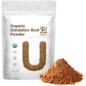UNLEASH'D ORGANIC 2-Pack Dandelion Root Powder(1 Pound) for Tea and Beverages, Vegan Friendly, Detoxify and Support Digestive Health, Dandelion Root Supplements