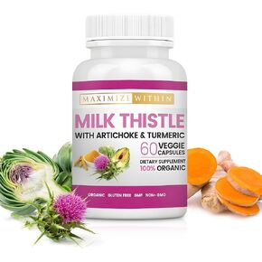 Milk Thistle with Artichoke & Turmeric Supplement - Supports Liver Detox & Support Digestive, 60 Veggie Capsule