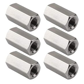 M8 X 1.25-Pitch 24mm Length Metric Hex Coupling Nut 304 Stainless Steel Rod Coupling Nuts, 6-Pack