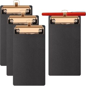 4 Pack Plastic Mini Clipboards with Pen Holder 4.17x 8inch Plastic Memo Size Pocket Clipboards Small A6 Cute Clipboard Black Mini Clipboard Menu Clipboard for Home Office School
