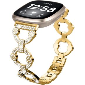 Compatible with Fitbit Versa 4＆Versa 3 Bands Women,Adjustable Small chic circle metal with diamonds style strap Compatible with Fitbit Sense 2＆Sense 1 bands