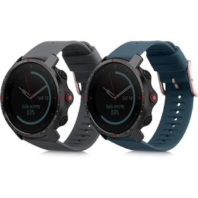 kwmobile Straps Compatible with Polar Grit X/X Pro/Vantage M / M2 Straps - 2x Replacement Silicone Watch Bands - Black/Dark Blue
