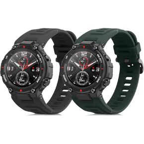 kwmobile Straps Compatible with Huami Amazfit T-Rex/T-Rex Pro Straps - 2x Replacement Silicone Watch Bands - Black/Dark Blue