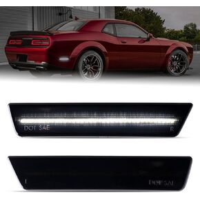 Nrgedzam LED Side Marker Lights Rear Red Bumper Marker Light For 2008-2014 Dodge Challenger Smoked Len 2PCS