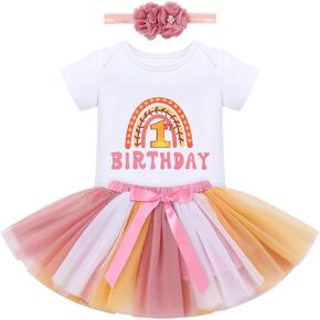 IBTOM CASTLE Baby Girls 1st Birthday Dress Strawberry Boho Romper Tutu Rainbow Skirt Headband Cake Smash Photo Shoot Clothes