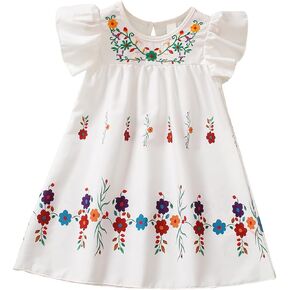 Little Girls' Dress Summer Flower Embellished Print Ruffle Sleeve Toddler Kids Girl Princess A-Line Dresses