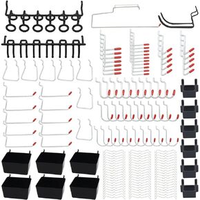 Bullbins Pegboard Hooks Assortment with Metal Pegboard Hooks, Plastic Bins, Peg Locks, for Organizing Tools ,150 PCS