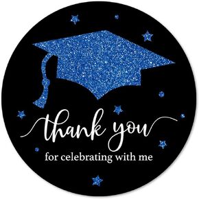 Blue Black Graduation Thank You Stickers, Congrats Grad Party Favor Sticker Labels 40-Pack 2in