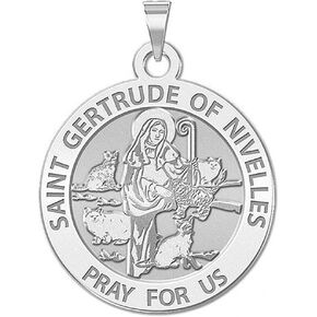 PicturesOnGold.com Saint Gertrude of Nivelles Round Religious Medal - - 2/3 Inch Size of Dime, Sterling Silver