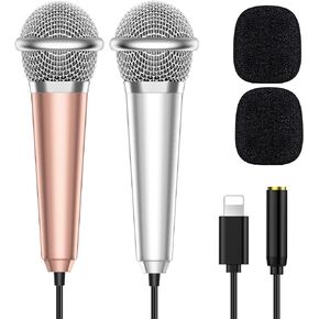 ميكروفون صغير من PoP voice مكون من قطعتين لجهاز iPhone iPad، ميكروفون صغير ASMR صغير لتسجيل الفيديو والغناء ومدونات الفيديو ويوتيوب واثنين من الميكروفونات باللون الفضي والذهبي الوردي