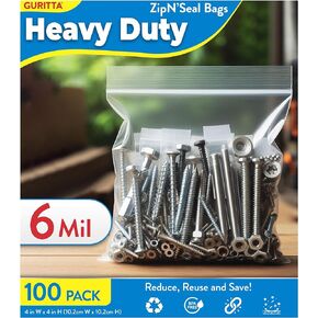 Ziplock Bag, 6 Mil Thick Zipper Bag, Heavy Duty Plastic Bag, LDPE Reusable Zip Top Bag Reusable Bag, Plastic Poly Bag for Cakes, Foods, Tools, Accessories 5x7 inches - Pack 100