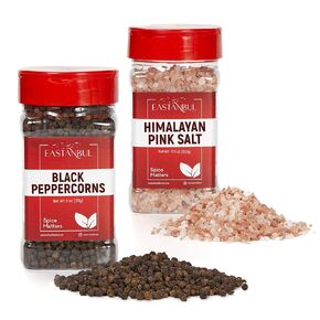 Salt and Pepper for Grinder Refill, Peppercorns Whole 6oz, Pink Himalayan Salt 12.3oz, Peppercorns for Grinder Refill, Black Peppercorns, Pink Salt for Grinder, Spice Buddies Series, Gift Box