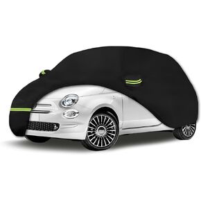Waterproof Car Covers for 2007-2023 Fiat 500/500C/500E Abarth/New Fiat 500 (Black) 210T Custom Outdoor Storm Hood