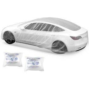 QWORK Universal Fit Disposable PE Car Cover with Elastic Band, 3.5m×5.5m, Heavy-Duty Weather and Scratch Resistant, 2 Pcs