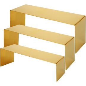 YAYODS 3PCS Purse Display Stand, 3 Sizes Gold Risers Display Stands Metal Countertop Display Riser Stand for Perfume Handbag Shoe Jewelry Desserts Display Stand