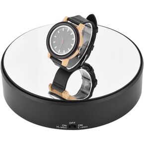 Rotating Display Stand, Speed Adjustable Electric 360° Turntable Display Holder Mirror Surface Motorized Revolving Base Battery Powered for Displaying Jewelry Watch Digital Photography Product