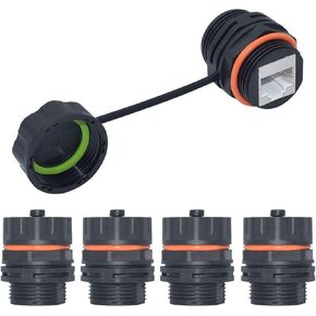 5PCS Panel Mounting Shielded CAT6A RJ45 Waterproof Connector Cat5/5e/6/6E 8P8C Ethernet LAN Cable Coupler Double Head Adapter with Waterproof/Dust Cap
