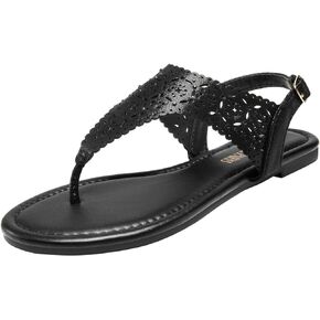 DREAM PAIRS Women's Rhinestone Casual Wear Cute Gladiator Flat Sandals Beach Dressy T-Strap Thong Sandals