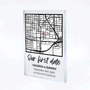 NEXT DAY SHIP Custom Our First Date Map Block - Couple Map, Where It All Began, Gift for Her, Acrylic Plaque Couple Gift, Custom Location, Couples Gift, Gifts for Wife and Husband Anniversary