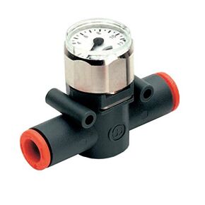 PneumaticPlus IPG Air in-Line Air Pressure Gauge with Push-to-Connect Fitting,Union Straight - 1/4" Tube OD x 1/4" Tube OD (1/4" Tube OD x 1/4" Tube OD)