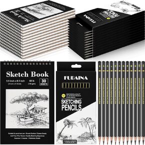 Humyoun 156 Pcs Professional Drawing Sketch Kit Includes 12 Pcs 5.5 x 8.5" Sketch Book 144 Pcs Graphite Pencils (12b - 4h) Top Bound Sketchpad for Artists Beginners Students Teachers